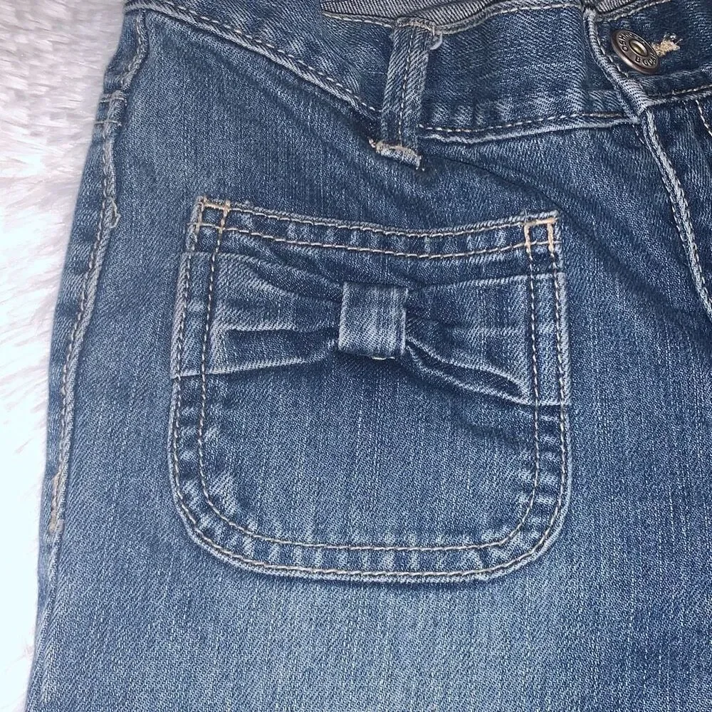 Vintage OSHKOSH Floral Embroidered Denim Jeans Girl12 Blue‎ Cropped